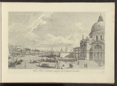 Gezicht op het Canal Grande en de Santa Maria della Size selamlar Güvenlik Tapınağından Kanalın Başına (nesne üzerindeki başlık) Antonio Visentini tarafından üç parça halinde yeniden üretilen Antonio Kanalı