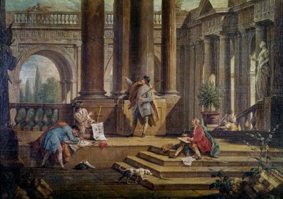 Bir villanın restorasyon çalışmaları. Mimarlar İş Başında, detay (tuval üzerine yağlı boya by Antonio Visentini