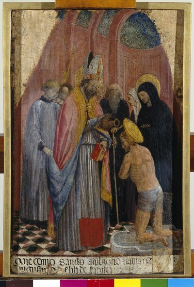 St. Ambrose, St. Augustine'i vaftiz ediyor, c.1441 (panelde tempera) by Antonio Vivarini