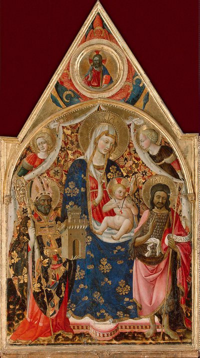 Madonna ve Çocuk, bir Piskopos, Vaftizci Yahya ve Melekler, 15. yüzyılın başlarında. by Antonio da Firenze