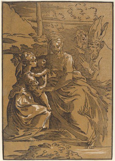 İki Aziz ile Kutsal Aile by Antonio da Trento after Parmigianino
