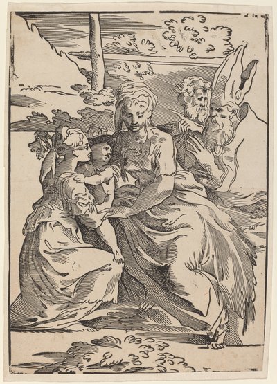 İki Aziz ile Kutsal Aile by Antonio da Trento after Parmigianino