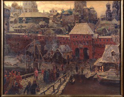 17. yüzyılda Moskova, Moskvoretsky Köprüsü ve Su Kapısı - Appolinari Mikhaylovich Vasnetsov (1856-1933), tuval üzerine yağlı boya by Apollinari Mikhailovich Vasnetsov