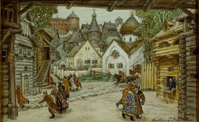 Opera için sahne tasarımı Oprichnik Muhafız Pyotr Çaykovski tarafından, 1911 by Apollinari Mikhailovich Vasnetsov