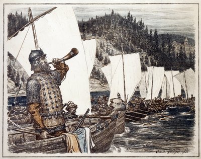 İrtiş Nehri üzerinde Yermak Timofeyevich (yaklaşık 1540-1585). (İrtiş üzerine Yermak Timofeyeviç). 1583