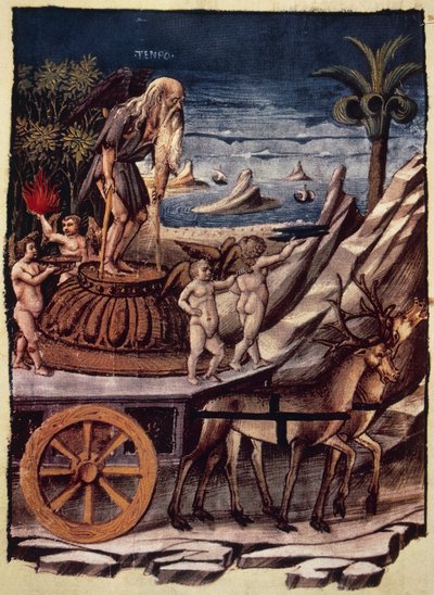 Zamanın zaferi, Geyik tarafından çekilen Zamanın arabası, Apollonio di Giovanni (1415 veya 1417-ca 1465) tarafından Triumphs