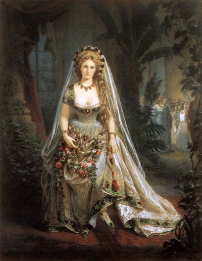 Castiglione Kontesi, Kupa Kraliçesi olarak, Pierre-Louis Pierson (1822-1913) 1861-63 (guaj boya ile boyanmış tuzlu kağıt baskı) tarafından çekilmiş bir fotoğraftan sonra by Aquilin Schad
