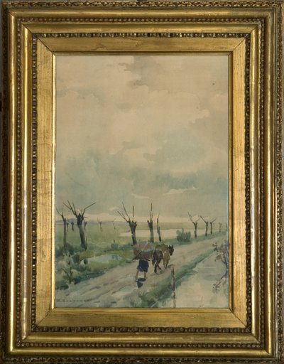 İnsanlarla manzara 1918-19 (karakalem üzerine suluboya) by Arcangelo Salvarani