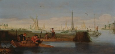 Balıkçılarla nehir manzarası (tuval üzerine yağlı boya) by Arentsz van der Cabel