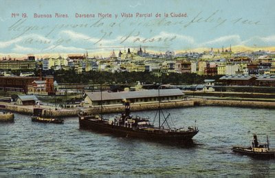 Kuzey rıhtım ve şehrin kısmi görünümü, Buenos Aires, Arjantin (renkli fotoğraf) by Argentinian Photographer