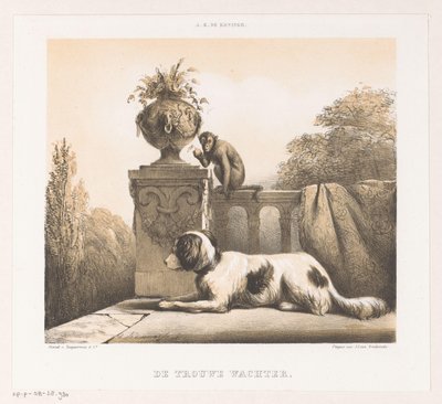 Terasta köpek ve maymun Sadık Bekçi (nesnedeki başlık) by Arie Ketting de Koningh