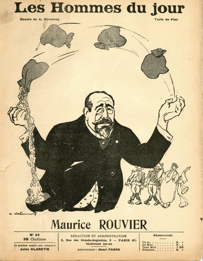 “Les Hommes du jour”un kapağı, yaklaşık 1906 - Aristide Delannoy (1874-1911) çizimi: Gümüş - Rouvier Maurice (1842-1911) - Hokkabazlık by Aristide Delannoy
