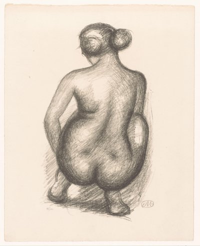 Arkadan görülen çömelmiş çıplak kadın Femme accroupie de dos (orijinal başlık) by Aristide Maillol (signed by artist)