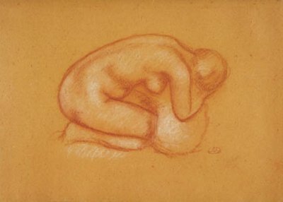 Başı ellerinde, sağa dönük diz çökmüş model by Aristide Maillol