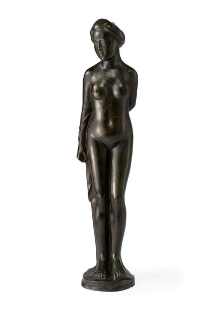 Sağ Kol Üzerinde Perdeli Ayakta Yıkanan Kişi; Baigneuse ilk drapee sur le bras droit by Aristide Maillol