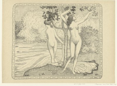 Twee badende vrouwen bij waterkant Zomer Su kenarında bir ağacın altında iki çıplak yüzücü Eté L'Epreuve (dizi adı) by Aristide Maillol