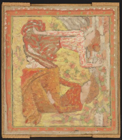 Bir meyve bahçesinde iki genç kız (bir goblen projesi), c.1895-1900 (panel üzerine monte edilmiş karton üzerine yağ, tempera ve grafit) by Aristide Maillol