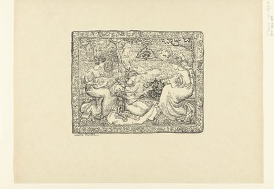 Bir manzarada dört müzik yapan kadınla duvar halısı Tapisserie veya konser şampiyonu L
