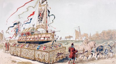 16. Yüzyılda Atlar Tarafından Bir Vagon Üzerinde Bir Kanala Çekilen Kraliyet Mavnası by Armand Jean Heins