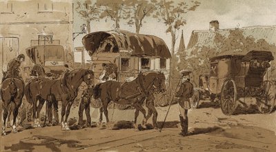 Mail coach, coach of the Royal Dutch courier service and carriage, Netherlands, 19th Century  by Armand Jean Heins