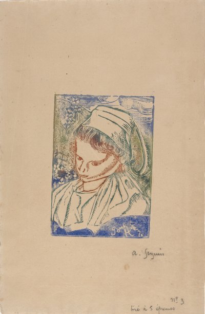 Bretonne de Pont-Aven (Pont-Aven'den Breton kadın) c.1896 (bebek boyamalı tahta baskı) by Armand Séguin