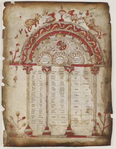 İncil el yazmasından Canon tablosu (parşömen üzerine opak suluboya, mürekkep ve altın) by Armenian School