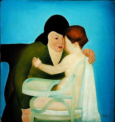 Sandalyede Çocuklu Kadın (tuval üzerine yağlı boya) by Arnold Aaron Friedman