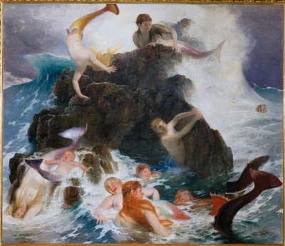 Das Spiel der Najaden - Nayades oynamak ... (tuval üzerine resim) by Arnold Böcklin