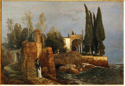 Deniz kıyısında villa (tuval üzerine resim) by Arnold Bocklin
