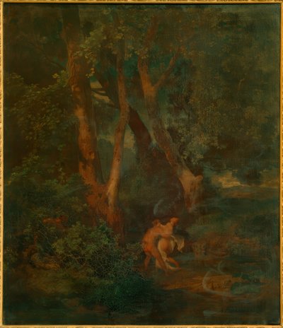 Faun ve perisi ile ormanın kenarı (veya faun, biri mücadele ediyor by Arnold Böcklin