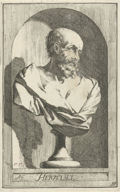 Herakleitos büstü Heraklit (nesne üzerindeki başlık) Kırk bir parça, birkaç Sinne heykeli (seri başlığı) by Arnold Houbraken
