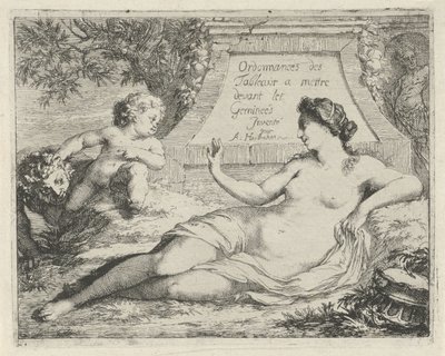 Venüs bir satir tarafından gözetlendi Ordonnances des tableaux a mettre devant les Gemineés (nesne üzerindeki başlık) Ressamların, heykelcilerin vb. hizmetinde açılan günah heykelleri sahnesi (dizi adı) by Arnold Houbraken