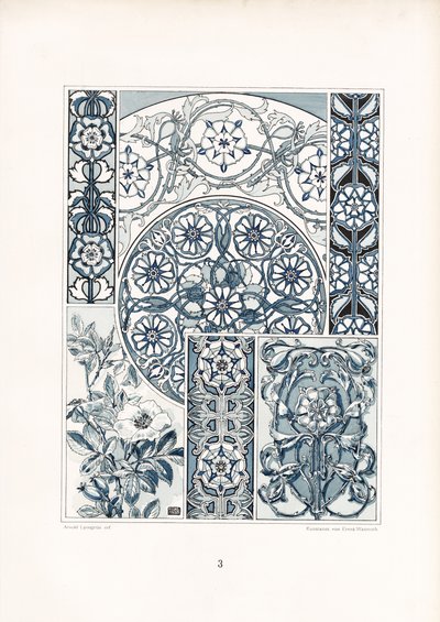 Mavi ve Beyaz Yaban Gülü Motifleri ve Süs Yapıları (lito) by Arnold Lyongrün