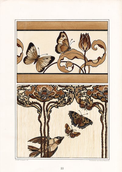 Kelebekli ve Laleli Çiçekli Süsleme Bantları (lito) by Arnold Lyongrün