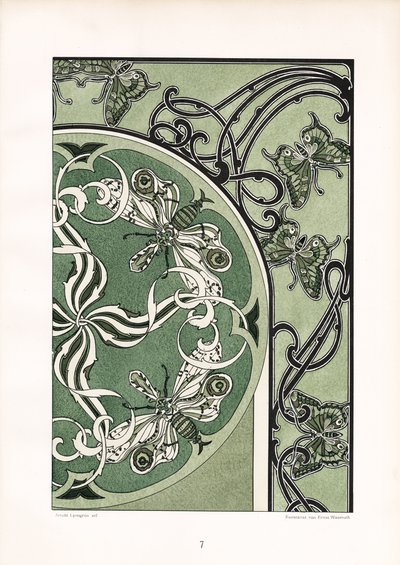 Yeşil Süs Kompozisyonunda Böcek Motifleri (taş baskı) by Arnold Lyongrün