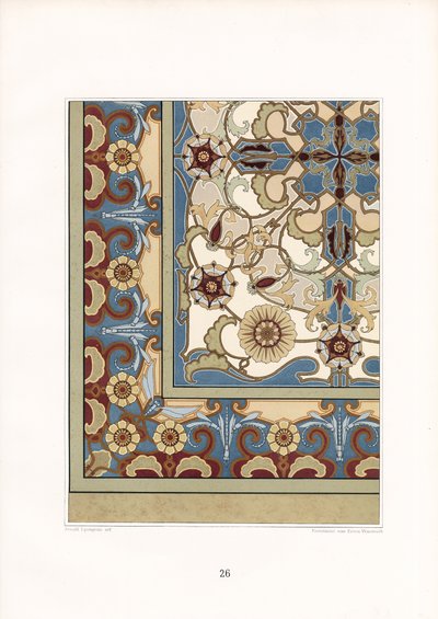 Stilize Çiçekli Çok Renkli Halı Deseni (taş baskı) by Arnold Lyongrün