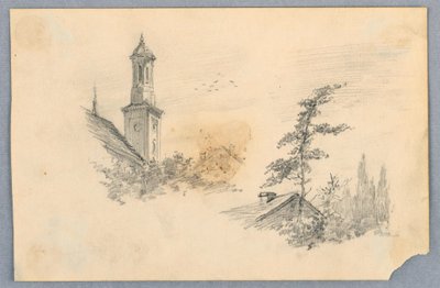 Kilise Kulesi ve Çatı Üstü Kroki by Arnold William Brunner
