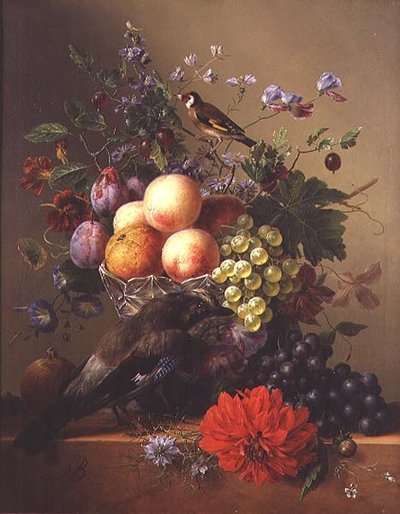 Meyve ve çiçeklerle natürmort by Arnoldus Bloemers