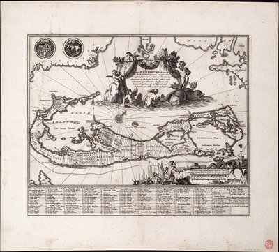 Mappa Aestivarum Insularum, alias Barmudas dictarum. Tek sayfa, gravür. by Arnoldus Montanus