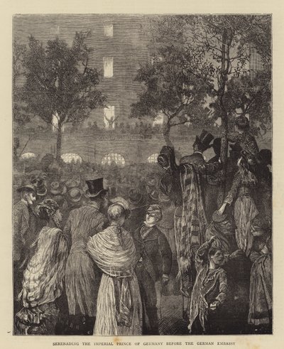 Serenading the Imperial Prince of Germany before the German Embassy  by Arthur Boyd Houghton