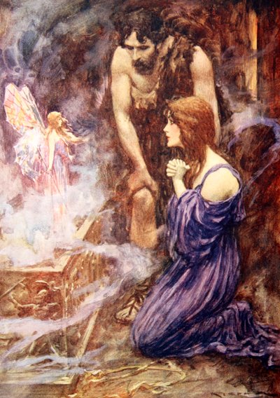 Gökkuşağı renginde kanatları olan peri benzeri güzel bir yaratık uçtu (renkli taş) by Arthur C. (after) Michael
