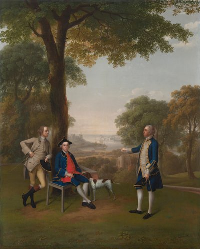 Arthur Holdsworth Thomas Taylor ve Kaptan Stancombe ile Dart Nehri kıyısında sohbet ediyor by Arthur Devis
