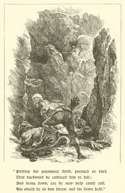 Sir Calidore, Nezaket Şövalyesi, Bin Dilli Canavar (gravür) by Arthur George Walker