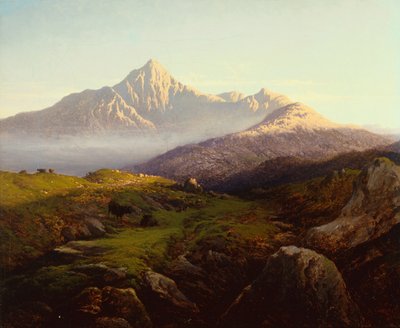 Dağlık Bir Manzarada Yayla Sığırları (tuval üzerine yağlı boya) by Arthur Gilbert