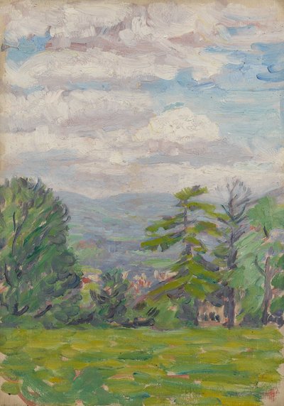 ötesinde vadi ile çayır ve ağaçtan görüntüleyin by Arthur Haythorne Studd