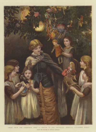 Noel Ağacından Meyve, Guildford Caddesi'ndeki Foundling Hastanesi'nde bir Eskiz (chromolitho) by Arthur Hopkins