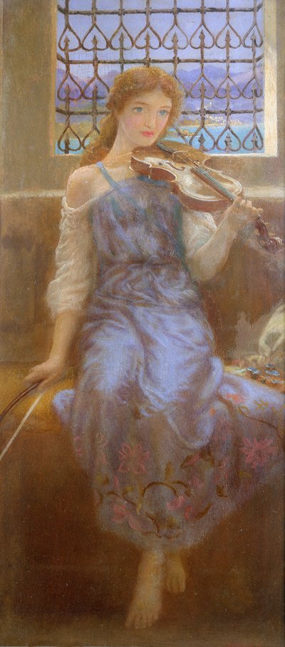 keman ile kız by Arthur Hughes