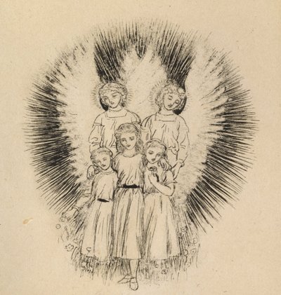 Geniş Dünya'da üç küçük Çocuk (kirli beyaz kağıt üzerinde kalem ve siyah mürekkep) by Arthur Hughes