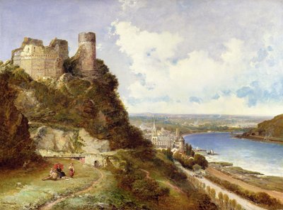 Oberwesel Kalesi ve Schonberg Ren Nehri, Almanya by Arthur Joseph Meadows