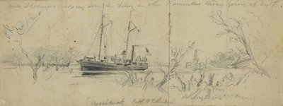 USS Currituck ve Seth Low römorkörü Pamunkey Nehri üzerinde, 1862 by Arthur Lumley